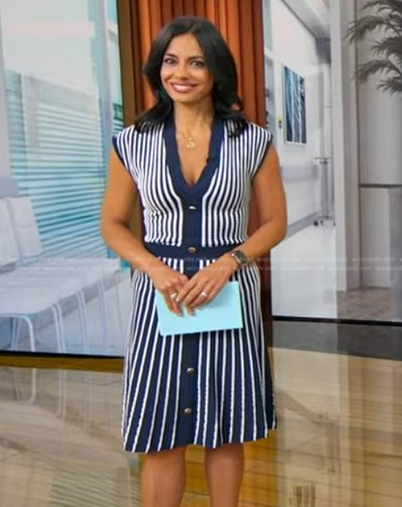 Tara’s blue stripe knit dress on Good Morning America