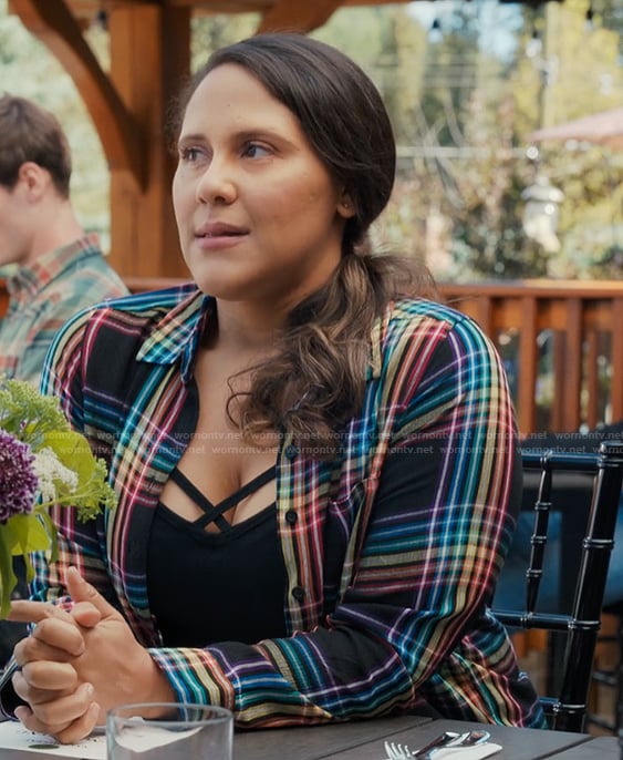 Tara's rainbow plaid shirt on My Life with the Walter Boys