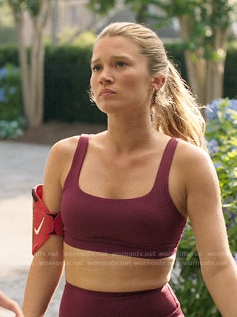 Taylor's burgundy sports bra top and biker shorts on The Summer I Turned Pretty