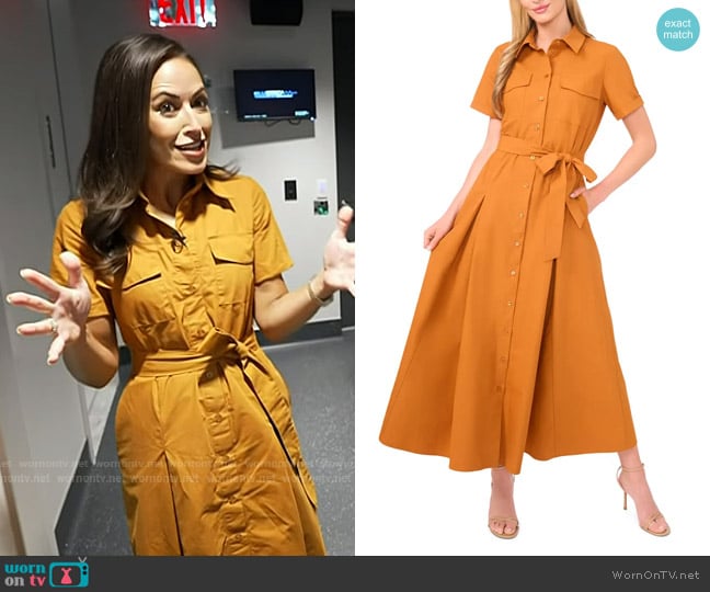 Ted Baker Box Pleat Tie Belt Cotton Maxi Shirtdress in Honey Ginger worn by Kaylee Hartung on Today
