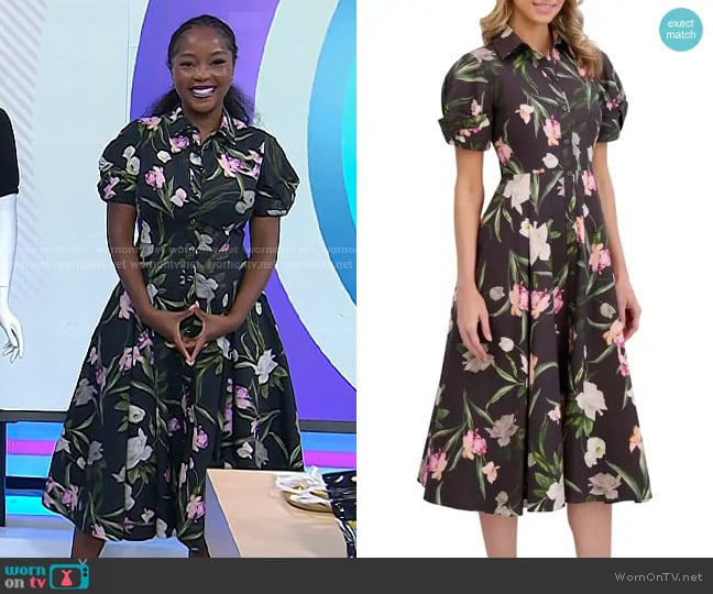 Ted Baker Floral Balloon Sleeve Cotton Shirtdress worn by Makho Ndlovu on Today