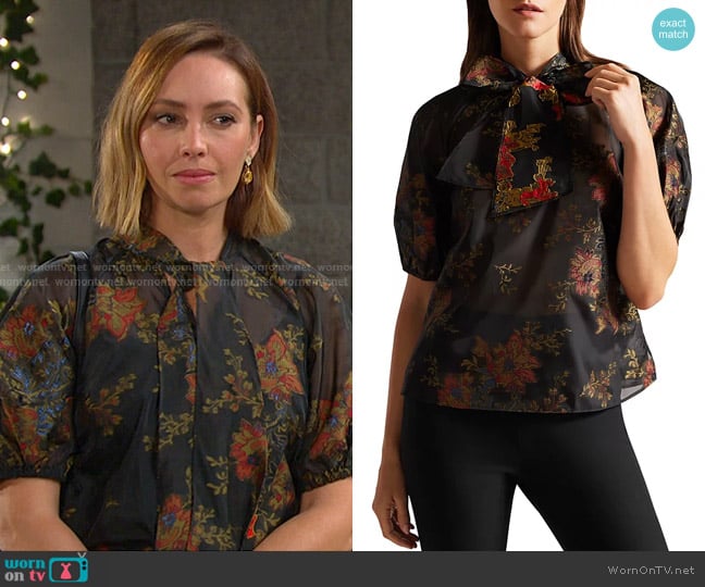 Ted Baker Marshil Tie Neck Puff Sleeve Top worn by Gwen Rizczech (Emily O'Brien) on Days of our Lives