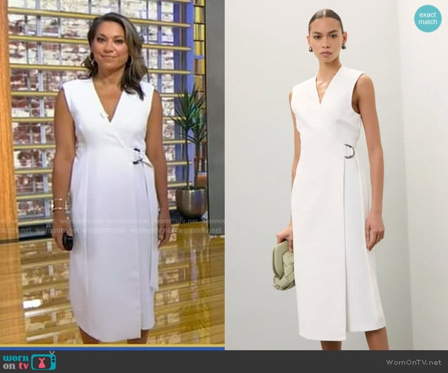 Ted Baker Molenaa Sleeveless Tailored Midi Wrap Dress in Ivory worn by Ginger Zee on Good Morning America