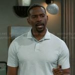 Ted’s light blue printed polo shirt on Beyond the Gates