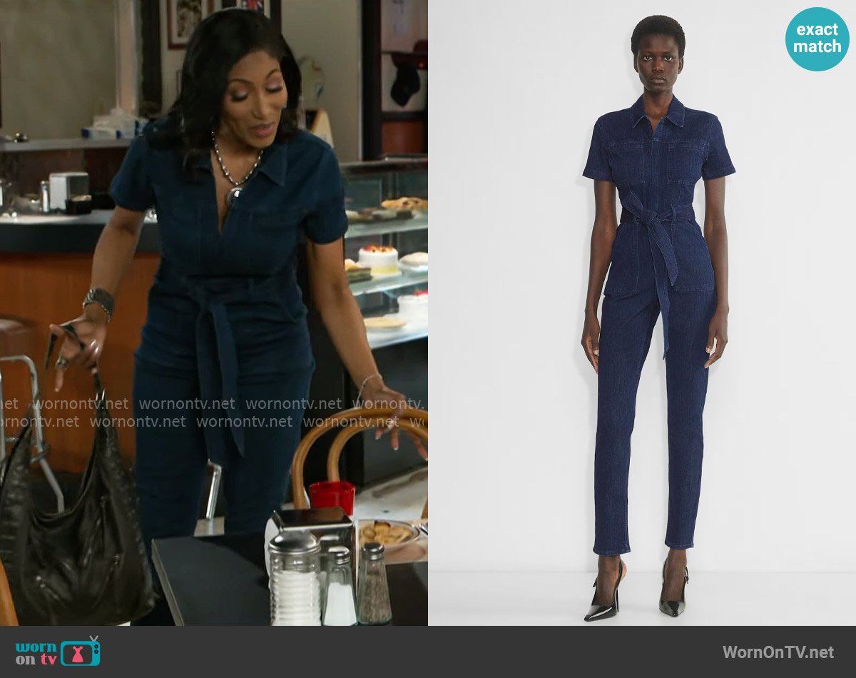 Ten at Aritzia Notice Denim Jumpsuit worn by Dana 'Leslie' Thomas (Trisha Mann-Grant) on Beyond the Gates