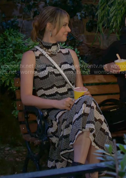 Tessa’s grey striped knit midi dress on The Young and the Restless