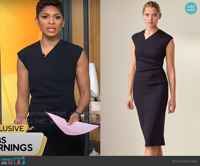 The Fold London Valerio Sleeveless Dress Navy Sculpt Knit worn by Jericka Duncan on CBS Mornings