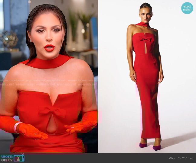 Stephanie’s red strapless confessional dress on RHOM