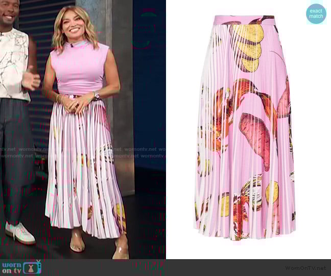 Thebe Magugu Pink Plisse Maxi Skirt worn by Kit Hoover on Access Hollywood