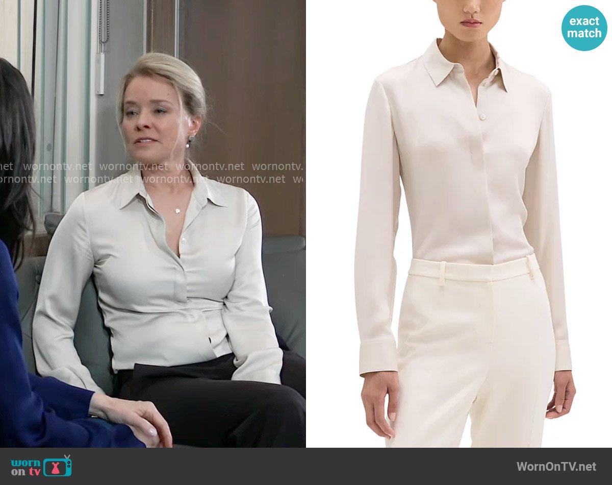 Theory Classic Fitted Silk Shirt worn by Felicia Scorpio (Kristina Wagner) on General Hospital