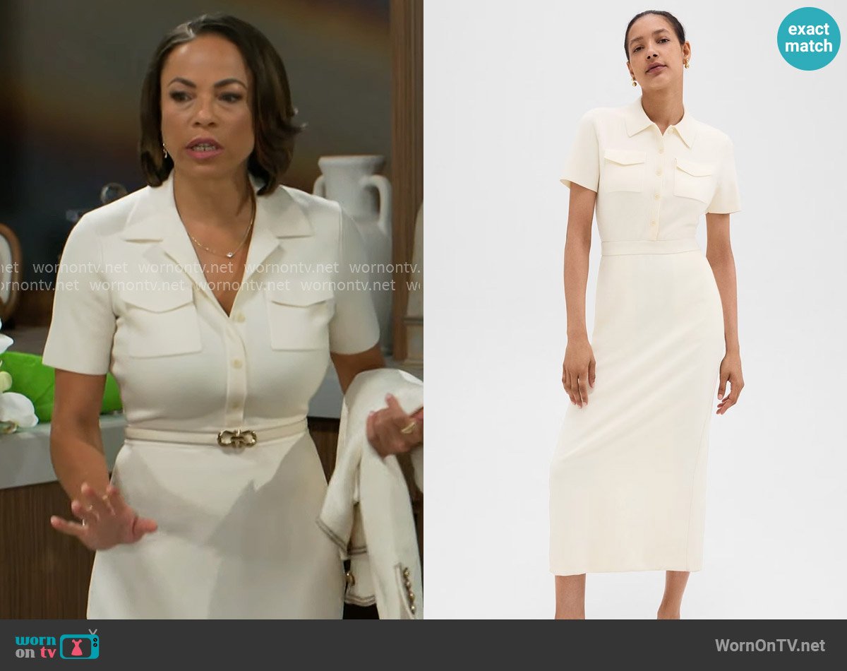 Theory Military Midi Dress in Admiral Crepe worn by Nicole Dupree Richardson (Daphnee Duplaix) on Beyond the Gates