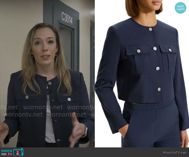 Theory Wool-Blend Collarless Jacket worn by Kati Weis on CBS Mornings