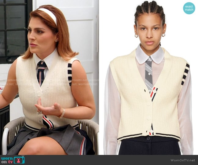 Thom Browne Cropped Cardigan in Off-White worn by Stephanie Shojaee (Stephanie Shojaee) on The Real Housewives of Miami