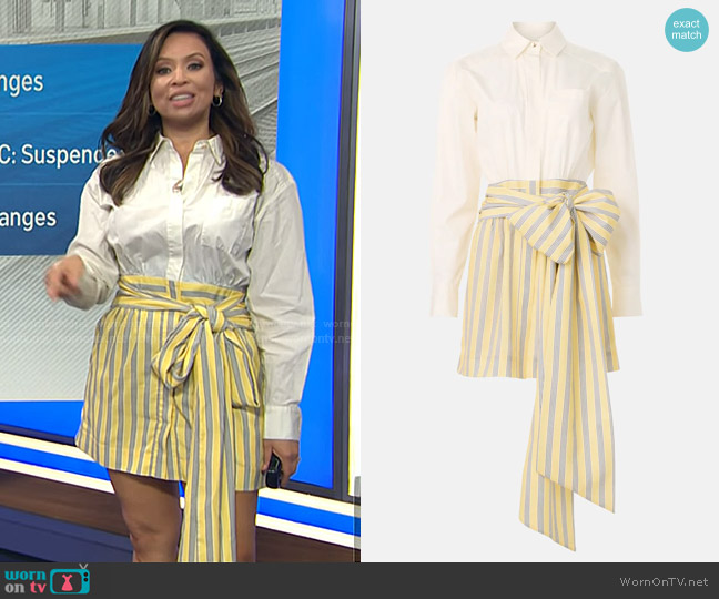 Toccin Fiona Combo Bow Mini Shirtdress in Optic Marigold Stripe worn by Adelle Caballero on Today