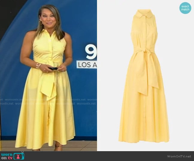 Toccin Sleeveless Tie Waist Shirt Dress worn by Ginger Zee on Good Morning America