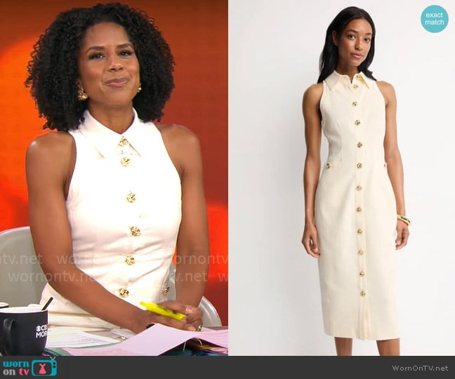 Toccin x RTR Button Front Racer Midi Dress worn by Adriana Diaz on CBS Mornings