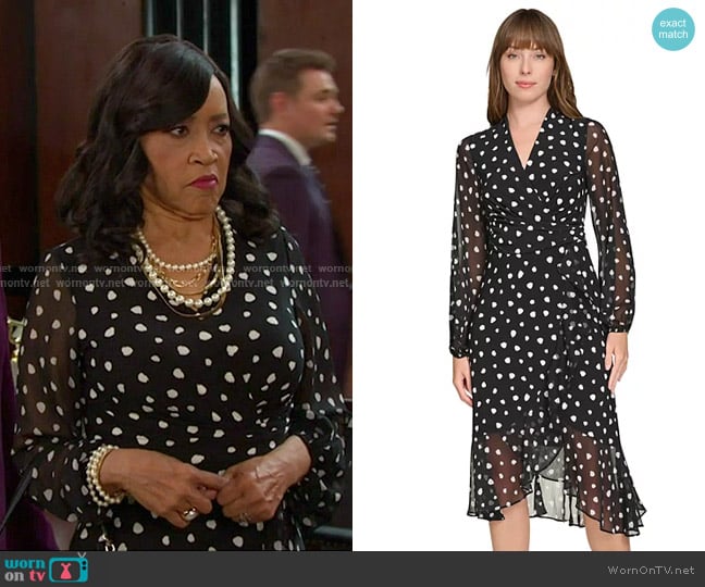 Tommy Hilfiger Dot-Print Faux-Wrap Dress worn by Paulina Price (Jackée Harry) on Days of our Lives