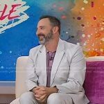 Tony Hale’s pink polo and beige sneakers on Today