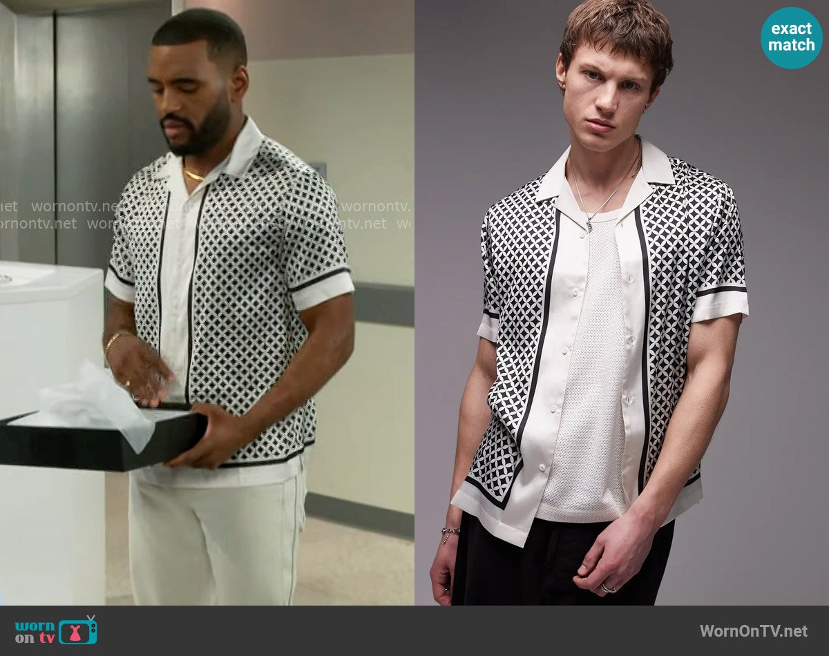 Topman Geo Print Satin Camp Shirt worn by Andre Richardson (Sean Freeman) on Beyond the Gates