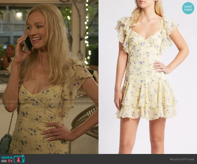 Topshop Floral Ruffle Mini Sundress in Yellow Multi worn by  Lucinda Jewel (Kristen Connolly) on The Summer I Turned Pretty