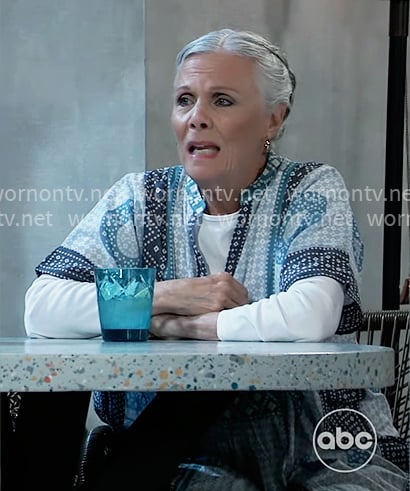 Tracy's blue printed tunic top on General Hospital
