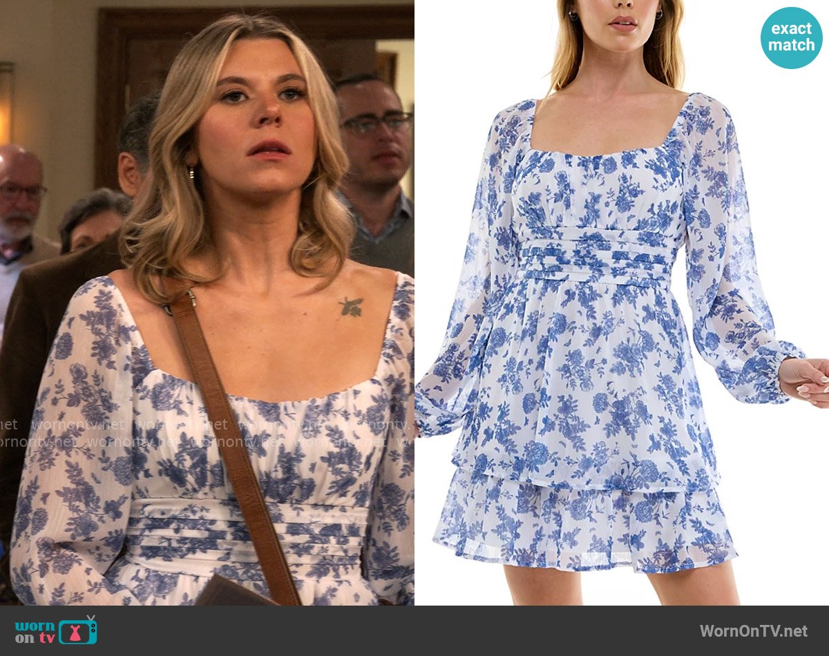 Trixxi Floral Print Chiffon Blouson-Sleeve Fit & Flare Dress worn by Josie Murphy (Hannah Pilkes) on Leanne