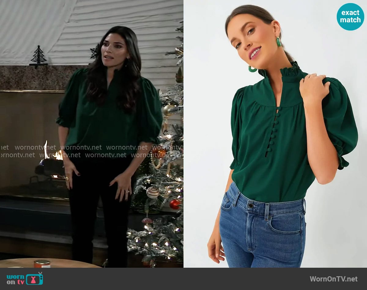 Brook Lynn’s green puff sleeve blouse on General Hospital