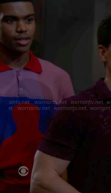 Tyrell's colorful graphic polo on Beyond the Gates