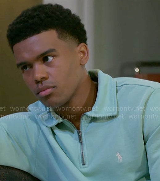 Tyrell’s mint green sweatshirt on Beyond the Gates