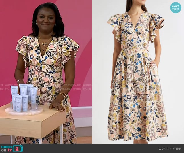 Ulla Johnson Darya Paisley Floral Flutter Sleeve Dress in Magnolia worn by Dr. Angela Lamb on Today