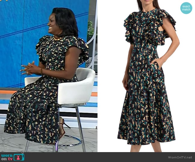 Ulla Johnson Imara Floral Cotton Flutter-Sleeve Midi-Dress worn by Dr. Angela Lamb on Today