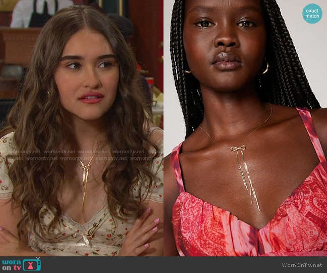 Urban Outfitters Delicate Fringe Bow Necklace worn by Arianna Horton (Marissa Reyes) on Days of our Lives