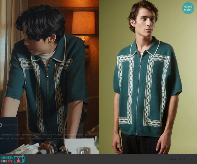 Urban Outfitters Jacquard Relaxed Zip Polo Shirt worn by Isaac Garcia (Isaac Arellanes) on My Life with the Walter Boys