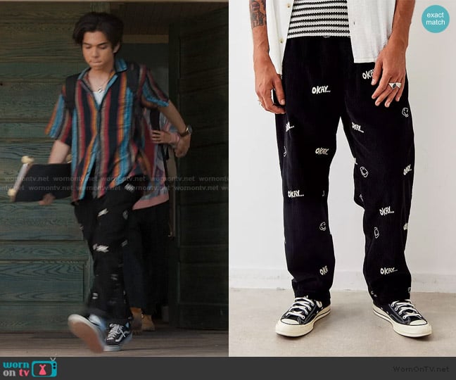 Urban Outfitters Smiley Faces Embroidered Corduroy Trousers worn by Lee Garcia (Myles Perez) on My Life with the Walter Boys