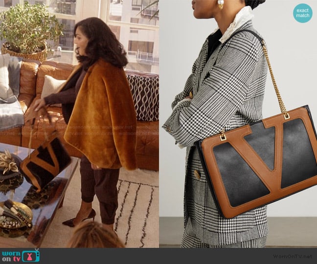 Valentino Garavani Viva Superstar Medium two-tone leather shoulder bag worn by Seema Patel (Sarita Choudhury) on And Just Like That