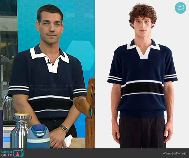 Venroy Contrast Open Neck Cotton Polo in Navy Black White worn by Matt Rogers on Today