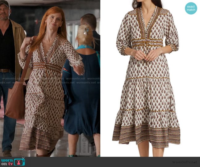Veronica Beard Alessandra Printed V Neck Dress worn by Katherine Walter (Sarah Rafferty) on My Life with the Walter Boys