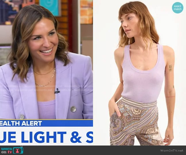 Veronica Beard Birke Cashmere Scoopneck Tank Top in Soft Lilac worn by Mary Bruce on Good Morning America