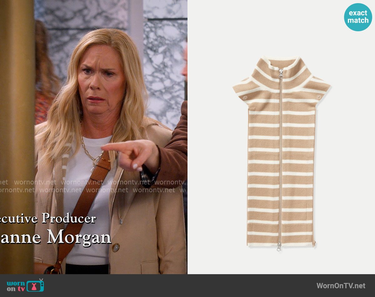 Veronica Beard Cashmere Uptown Dickey in Sand / Ivory worn by Leanne Murphy (Leanne Morgan) on Leanne