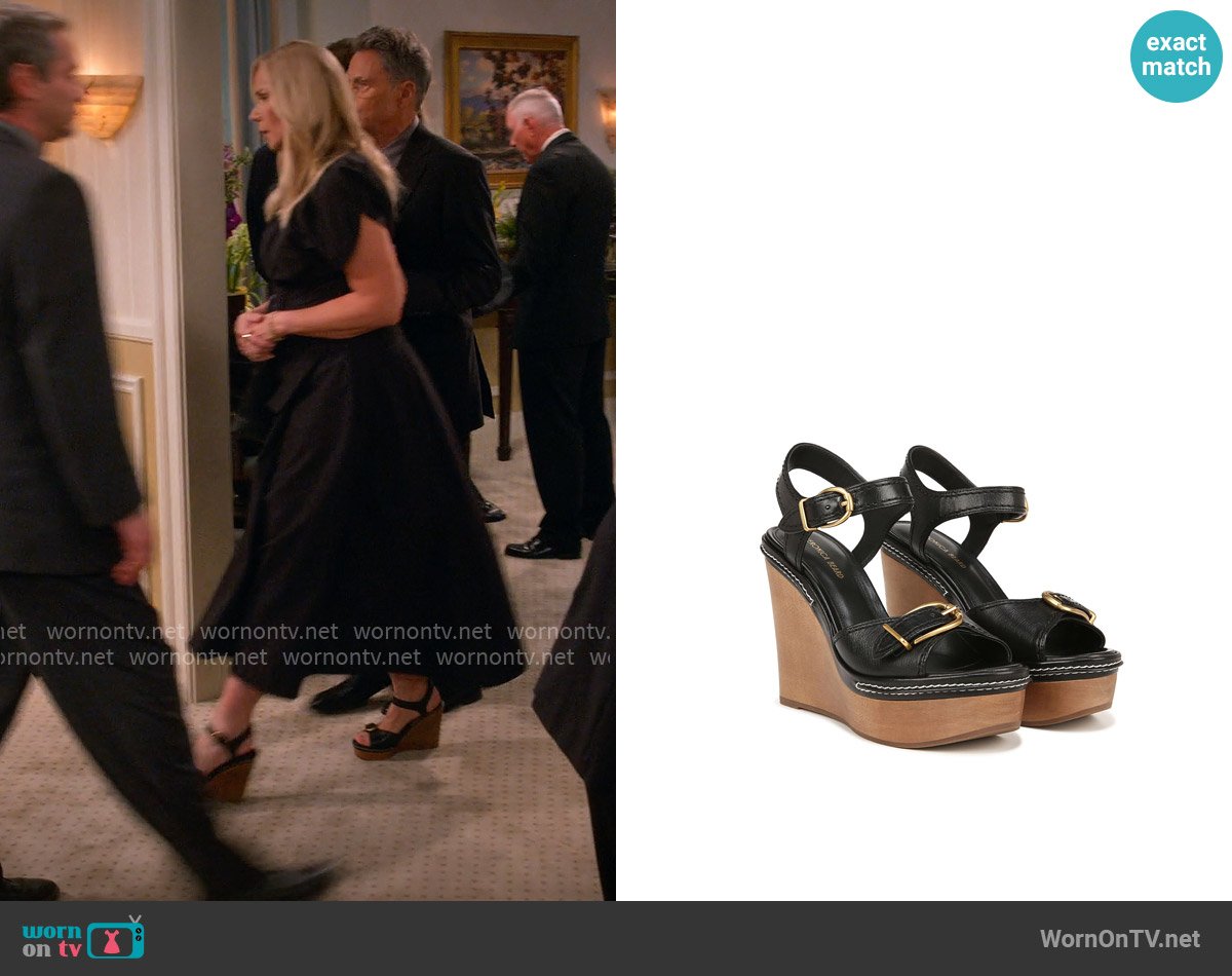 Veronica Beard Geraldine Ankle Strap Platform Wedge Sandal worn by Leanne Murphy (Leanne Morgan) on Leanne