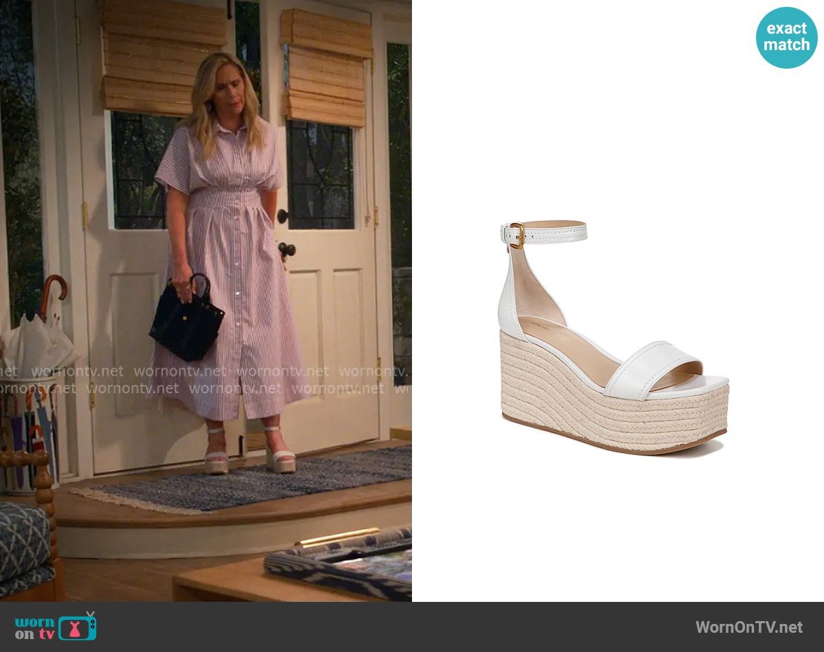 Veronica Beard Gianna Platform Wedge Sandal in Coconut worn by Leanne Murphy (Leanne Morgan) on Leanne