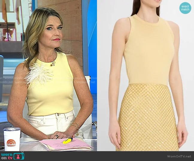Veronica Beard Jordyn Cropped Tank Top in Chamomile worn by Savannah Guthrie on Today