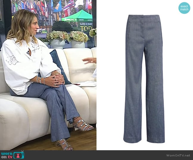 Veronica Beard Jude Linen Wide-Leg Pant in Blue Melange worn by Andrea Lavinthal on Today