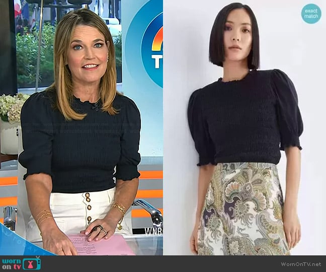 Veronica Beard Langston Smocked Top worn by Savannah Guthrie on Today