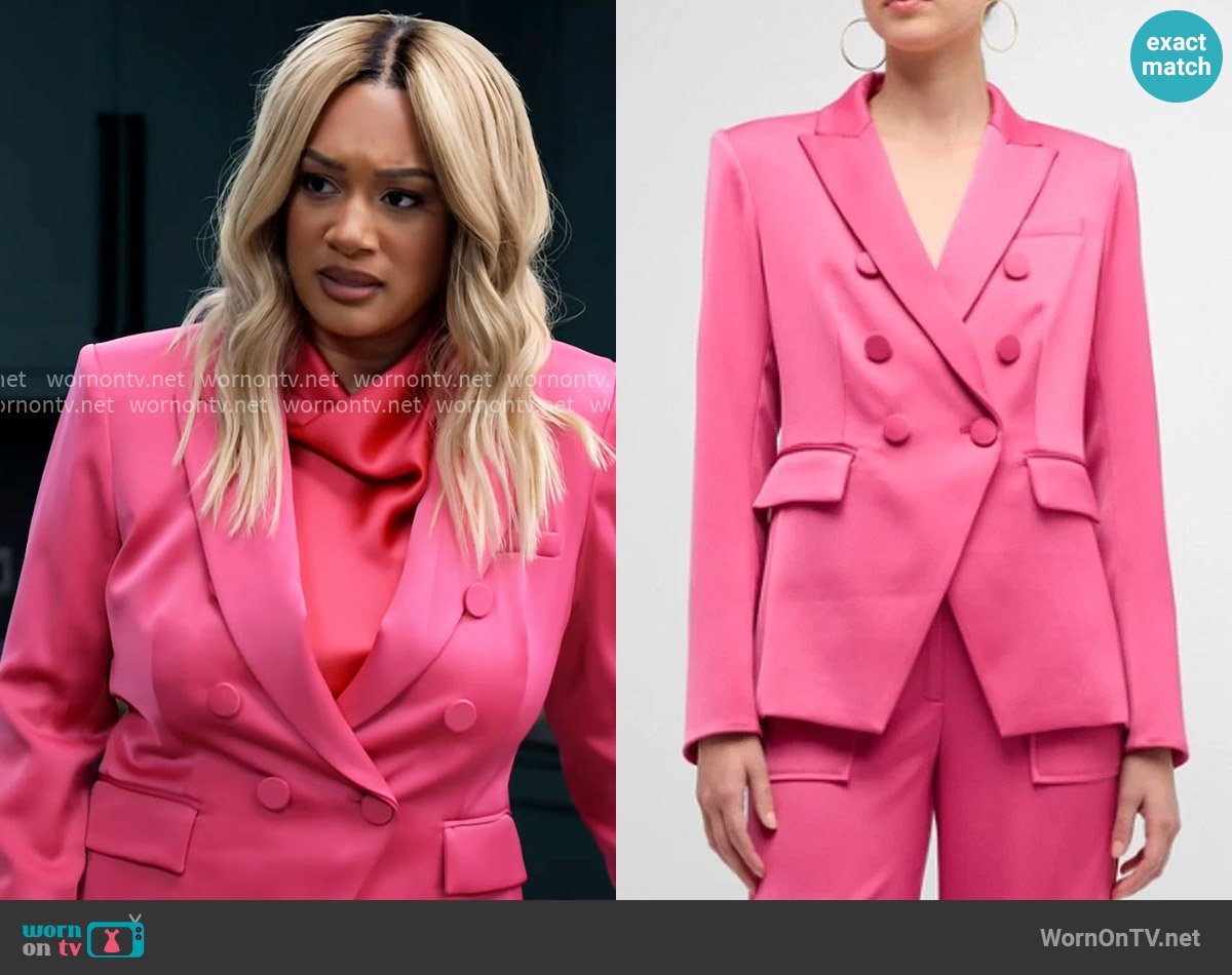 Veronica Beard Miller Dickey Jacket Blazer in Satin Hibiscus worn by Fatima (Crystal Hayslett) on Tyler Perrys Sistas