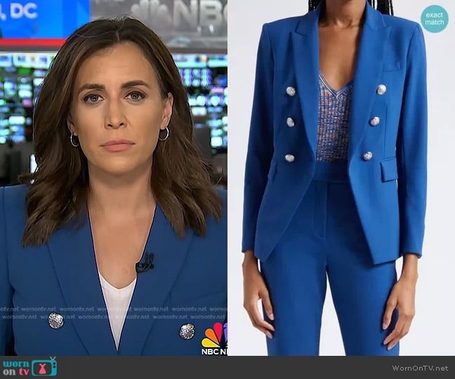 Veronica Beard Miller Double Breasted Dickey Jacket in Cerulean worn by Hallie Jackson on Today