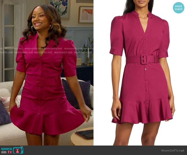 Veronica Beard Molly Shirtdress in Wildberry worn by Chanel Dupree (Raven Bowens) on Days of our Lives
