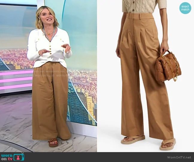 Veronica Beard Rennert Pleated Pants in Light brown worn by Jenna Bush Hager on Today