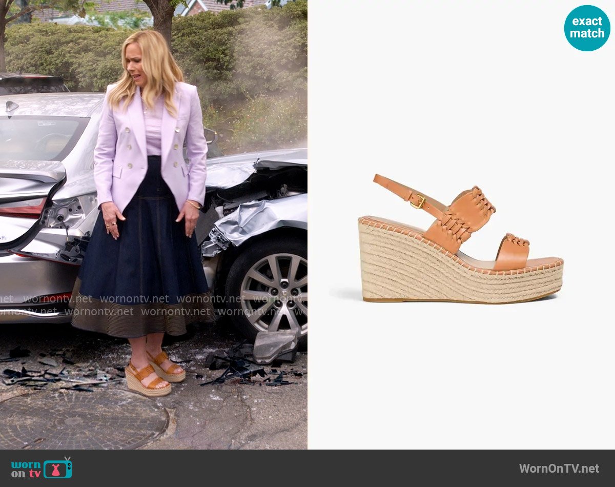 Veronica Beard Riya leather espadrille wedge sandals worn by Leanne Murphy (Leanne Morgan) on Leanne