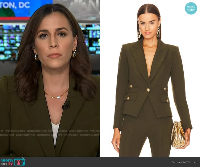 Veronica Beard Roya Dickey Jacket in Isle Army worn by Hallie Jackson on Today